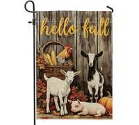 Hello Fall Farm Animals Rustic Goats Pig Pumpkin Flag Resistente Alle Intemperie Bandiera Da Giardino Colore Vivido Bandiere Verticale Per Prato Feste Esterno 30X45Cm