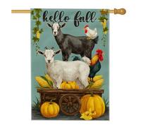 Hello Fall Farmhouse Garden Flag, Charming Goats and Harvest Pumpkins Home Decor Banner, bandiera da cortile in tessuto su entrambi i lati, decorazione autunnale per esterni, 71 x 101 cm