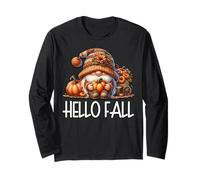 Hello Fall GNOME Dad Graphic for Autumn Womens Cute Pumpkin Maglia a Manica