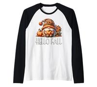 Hello Fall GNOME Dad Graphic for Autumn Womens Cute Pumpkin Maglia con Maniche Raglan