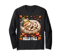 Hello Fall Pomeranian Themed Graphic for Women Cute Pom Mom Maglia a Manica