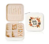 Hello Fall - Portagioie da viaggio con foglie e fiori, in pelle PU, per anelli, orecchini, ciondoli, collane per ragazze e donne