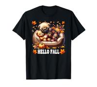 Hello Fall Pug Graphic for Women Men Kids Cute Autumn Dog Maglietta