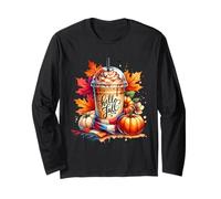 Hello Fall Pumpkin Spice Coffee Latte Accogliente Stagione Autunnale Maglia a Manica