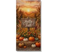 Hello Fall Pumpkins Orchard Citazione Autunno Copritorta 91 x 183 cm | Cartello rustico in legno, sfondo per porta d'ingresso, paesaggio frutteto raccolto, decorazione stagionale autunnale