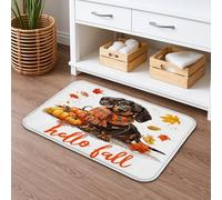 Hello Fall - Tappetino da bagno con cane ad asciugatura rapida, motivo bassotto e foglie di zucca, antiscivolo, in flanella, lavabile, per bagno, decorativo, 50 x 81 cm