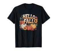 Hello Fall Thanksgiving Y'All Autumn Vibes Design Cozy Maglietta