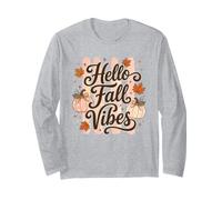 Hello Fall Vibes - Graziosa Zucca con Foglie d'Acero, Design Autunnale Maglia a Manica