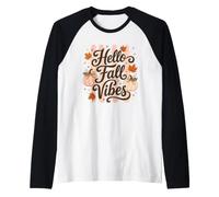 Hello Fall Vibes - Graziosa Zucca con Foglie d'Acero, Design Autunnale Maglia con Maniche Raglan