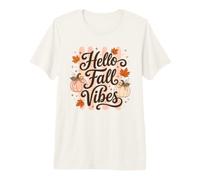 Hello Fall Vibes - Graziosa Zucca con Foglie d'Acero, Design Autunnale Maglietta Premium