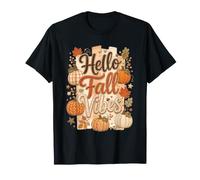 Hello Fall Vibes Zucche Foglie Accogliente Stile Patchwork autunn Maglietta