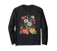 Hello Fall Vintage Ringraziamento Floreale botanico Zucca Maglia a Manica