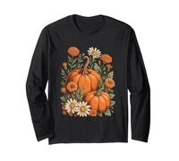 Hello Fall Vintage Ringraziamento Floreale botanico Zucca Maglia a Manica