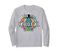 Hello Fall Zucca Patch Leopard Ringraziamento Halloween Fun Maglia a Manica