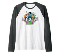 Hello Fall Zucca Patch Leopard Ringraziamento Halloween Fun Maglia con Maniche Raglan
