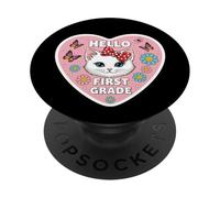 Hello First Grade 1st Grader Girl Gatto Gattino Ritorno A Scuola PopSockets PopGrip Adesivo