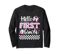 Hello First Grade Coquette Cute First Day of School Girls Maglia a Manica