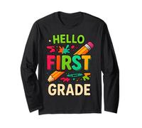 Hello First Grade Pencil Fun Back to School Boy Girl Maglia a Manica