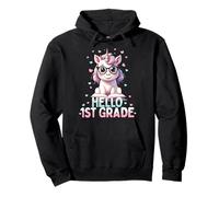 Hello First Grade - Simpatico unicorno rosa pastello, primo giorno di scuola Felpa con Cappuccio