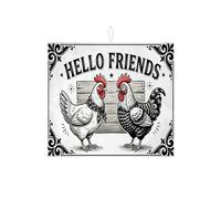 Hello Friends - Tappetino scolapiatti a forma di pollo per bancone della cucina, tappetino assorbente vintage nero e bianco, tappetino scolapiatti rustico in microfibra, 40,6 x 45,7 cm