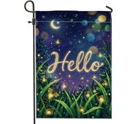 Hello Garden Flag, Night Fanciful Moon Stars Night Blue Night Blue Double Sided Juta Yard Bandiere decorative per esterni, prato, portico, patio, ingresso, 30,5 x 45,7 cm
