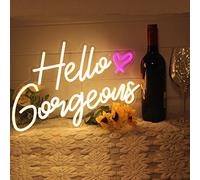 Hello Gorgeous - Insegna al neon con scritta "Hello Beautiful", luce bianca calda, a LED, per casa, matrimonio, compleanno, sfondo, addio al nubilato, feste, con interruttore dimmerabile (5 V, 16,5 x