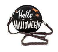 Hello Halloween On Black Women Round Crossbody Bags Leather Sling Bag Purse