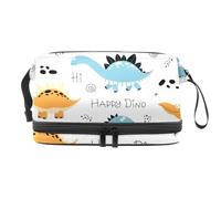Hello Happy Dinosaur - Trousse a doppio strato per cosmetici per donne e ragazze, trousse da viaggio per trucchi, pratica borsa organizer con scomparto per pennelli, Multi, 27x15x14 cm/10.6x5.9x5.5