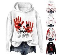 Hello I Am Hungry Felpa di Halloween da donna con cappuccio insanguinata spaventosa Plus Size Costumi di Halloween Divertenti Top a maniche lunghe Pullover alla moda Horror Holiday Outfits, Rosso -4