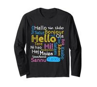 Hello in 22 Lingue Diverse Parole ESL World Hello Maglia a Manica
