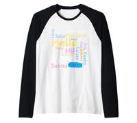 Hello in 22 Lingue Diverse Parole ESL World Hello Maglia con Maniche Raglan