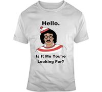 Hello is it Me You're Looking for Funny Where's Waldo Spoof Vintage Cartoon Style T Shirt White Men's