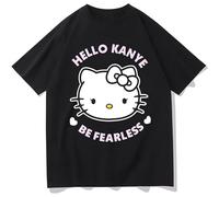 Hello Kanye T-Shirt Streetwear Men Cotton Vinta Tops Tees Fearless Short Sleeve Tshirt West T Shirt Black M