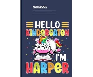 Hello Kindergarten I’m Harper With Cute Unicorn With Glasses And Rainbow Mane Reading A Book: Notebook