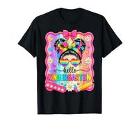 Hello Kindergarten Rainbow Back To School Messy Bun Girl Maglietta