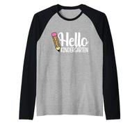 Hello Kindergarten Teacher Leopard Pencil Torna a Scuola Maglia con Maniche Raglan