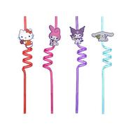 Hello Kitty 4 Pezzi Cannucce per Bambini, Cannucce Plastica,Bambini Colorate Cannucce,Cannucce Riutilizzabili Bambini,Cannucce Riccia per Feste, Compleanno Forniture