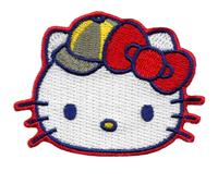 Hello Kitty a Righe Cappello Toppa Rosso Fiocco Testa Colpo Ricamato Ferro Su