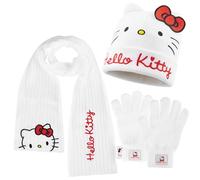 Hello Kitty Accessori Invernali Bambina 3 Pz, Set Guanti Cappello e Sciarpa Bambini per Viaggi Scolastici, Regalo Ragazza (Bianco Hello Kitty, 6-14 anni)