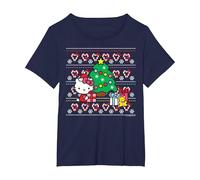 Hello Kitty Albero di Natale Celebrazione Regali Maglietta, Donna Plus-Size, Navy, 1X