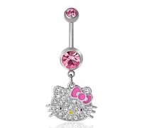 Hello Kitty Anello per ombelico 14 g in acciaio inossidabile Kawaii piercing per ombelico gioielli Sanrio Licenza ufficiale, One Size, Acciaio inossidabile, Cristallo