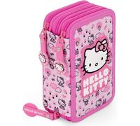Hello Kitty Astuccio 3 scomparti completo 46 pezzi, Scuola e tempo libero