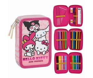 Hello Kitty Astuccio Scuola Deluxe a 3 Scomparti Completo per Bambini | Astuccio Organizzato con Matite Colorate e Accessori di Cancelleria | Astuccio Portapenne per la Scuola