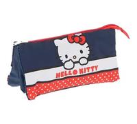 Hello Kitty - Astuccio Triplo Scuola Bambini, Portapenne 3 Scomparti 22,5 x 12 cm in Poliestere, Astuccio con Zip per Penne, Matite, Pennarelli e Cancelleria, Ideale per Scuola e Asilo