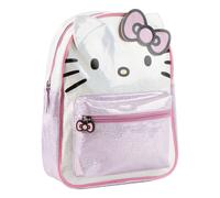 Zaino per bambini Hello Kitty, taglia unica, effetto lucido, tasca frontale con cerniera e spallacci regolabili, licenza ufficiale per scuola e passeggiate, colore: rosa chiaro