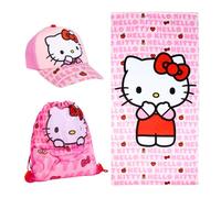 Hello Kitty Berretto da Baseball, Asciugamano e Zaino con Coulisse, Set 3 Pezzi per Bambina, Regalo Estivo per Spiaggia, Piscina e Gite per Ragazze