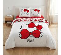 Aymax Parure da letto matrimoniale Hello Kitty Bow, 2 persone, copripiumino reversibile 240 x 200 cm + 2 federe 65 x 65 cm, bianco