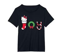 Hello Kitty Carino Padre Natale Gioia Santa Maglietta, Donna Plus-Size, Nero, 1X
