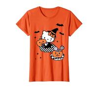 Hello Kitty Carino Strega Mago Felice Halloween Maglietta, Donna, Arancio, XL