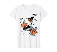 Hello Kitty Carino Strega Mago Felice Halloween Maglietta, Donna, Bianco, L